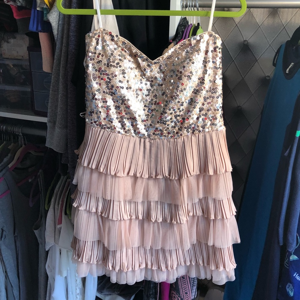 Blush sequins & ruffled party dress
